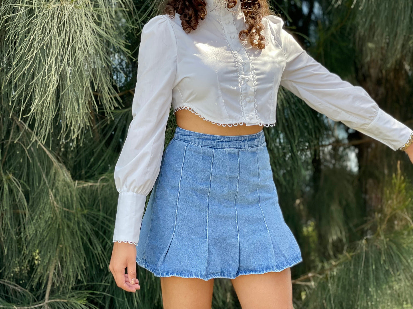 Shirt Top Button Puff Sleeve Crop Top